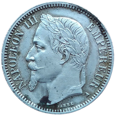 Napoléon III, 1 franc tête laurée 1867 Paris