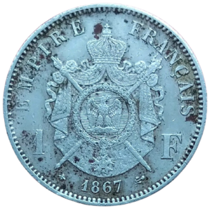 Napoléon III, 1 franc tête laurée 1867 Paris