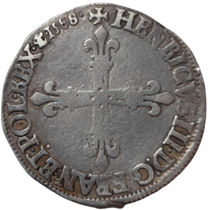 Henri III, quart d’écu à la croix de face 1588 Saint-Lô