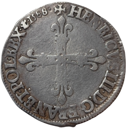 Henri III, quart d'écu à la croix de face 1588 Saint-Lô