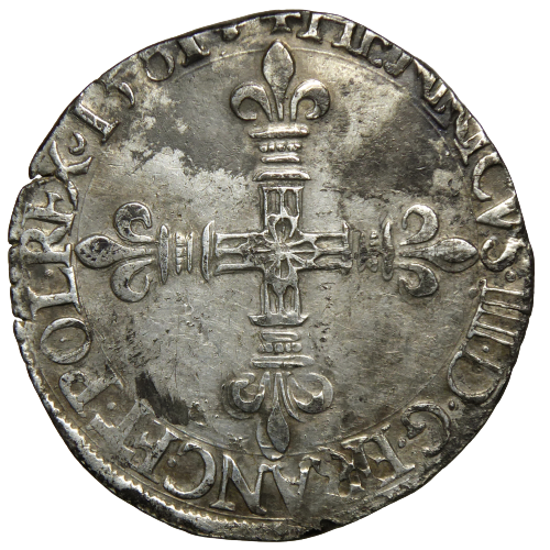 Henri III, quart d'écu à la croix de face 1581 La Rochelle