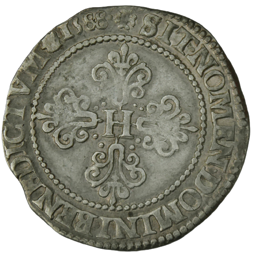 Henri III, demi-franc au col plat 1588 Saint-Lô
