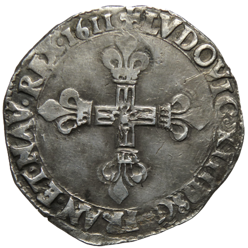 Louis XIII, quart d'écu à la croix de face 1611 Bordeaux