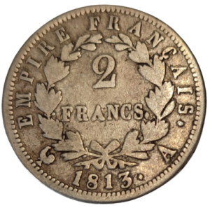Napoléon 1er, 2 francs tête laurée empire français 1813 Paris