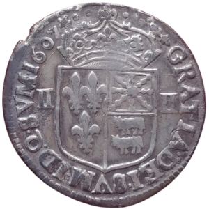 Henri IV, quart d&rsquo;écu du Béarn à la croix de face 1607 Morlaàs