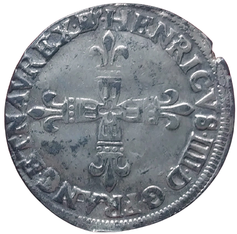 Henri IV, quart d'écu du Béarn à la croix de face 1607 Morlaàs