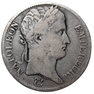Napoleon 1er, 5 francs tête laurée république, tranche fautée 1808 Rouen