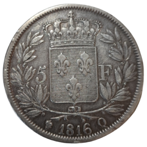 Louis XVIII, 5 francs tête nue 1816 Perpignan