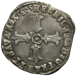 Henri IV, quart d’écu à la croix feuillue 1605 Bordeaux