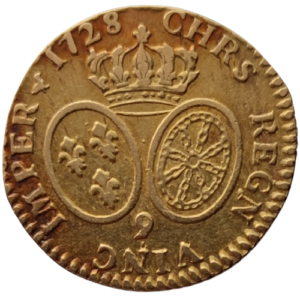 Louis XV, Louis d&rsquo;or aux lunettes 1728 Rennes