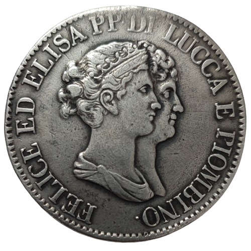 Principauté de Lucques et Piombino, Elisa Bonaparte et Félix Baciocchi, 5 franchi 1808 Florence
