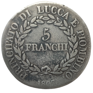 Principauté de Lucques et Piombino, Elisa Bonaparte et Félix Baciocchi, 5 franchi 1807 Florence