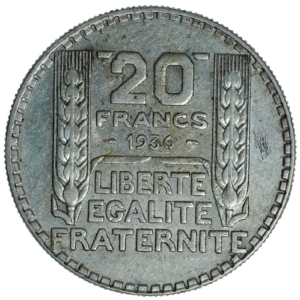 IIIème République, 20 francs Turin 1936	 Paris