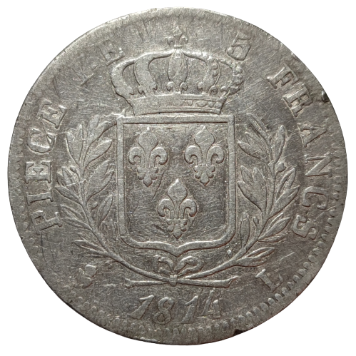 Louis XVIII, 5 francs buste habillé 1814 Bayonne
