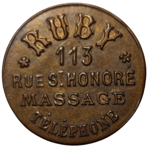 IIIème République, jeton de maison close, Ruby (Paris)