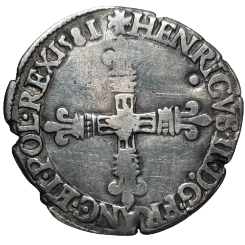 Henri III, huitième d'écu à la croix de face 1581 Nantes