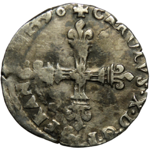 Charles X (la ligue), huitième d’écu à la croix de face 1590 Paris