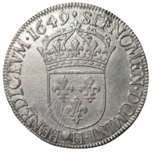 Louis XIV, écu à la mèche longue 1649 La Rochelle