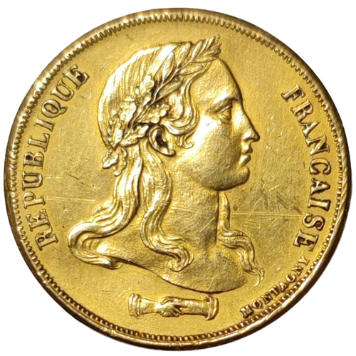 IIème République, concours de 20 francs, essai en laiton de Montagny buste nu 1848 Paris