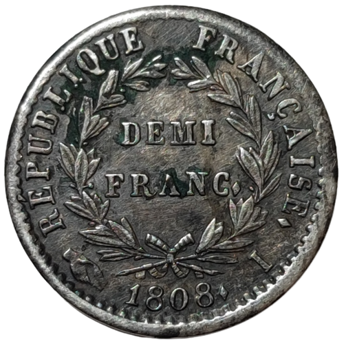 Napoléon 1er, demi-franc tête laurée, république française 1808 Limoges