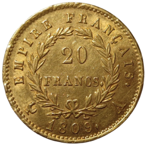 Napoléon 1er, 20 francs tête laurée, empire français 1809 Paris