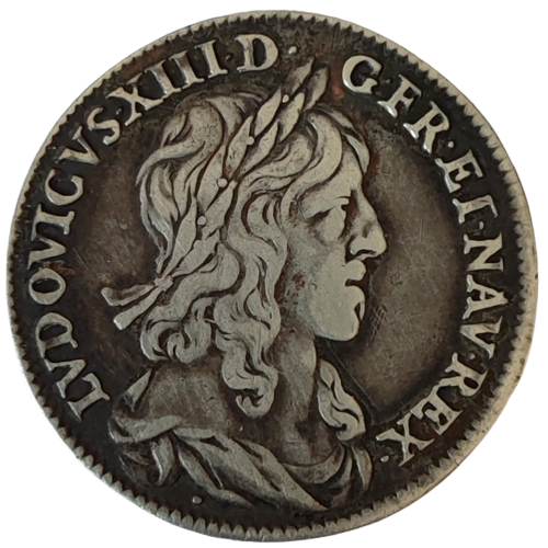Louis XIII, quart d'écu, 1er poinçon de Warin buste drapé, variété 2 points et 1 point sous le buste 1642 Paris