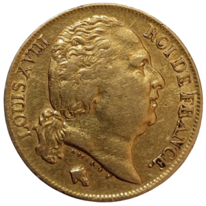 Louis XVIII, 20 francs tête nue 1818 Lille