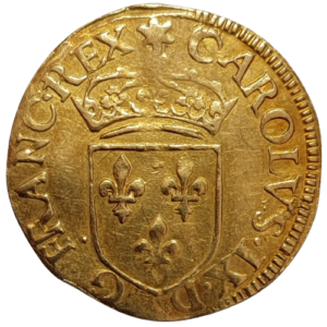 Charles IX, écu d’or au soleil 1565 Rouen