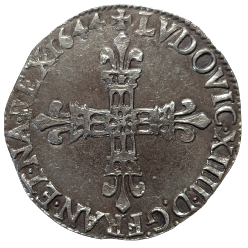 Louis XIV, quart d'écu à la croix de face 1644 Angers