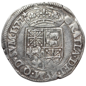 Royaume de Navarre / Béarn, Henri III de Navarre, II de Béarn et Marguerite de Valois, teston 1577 Morlaàs