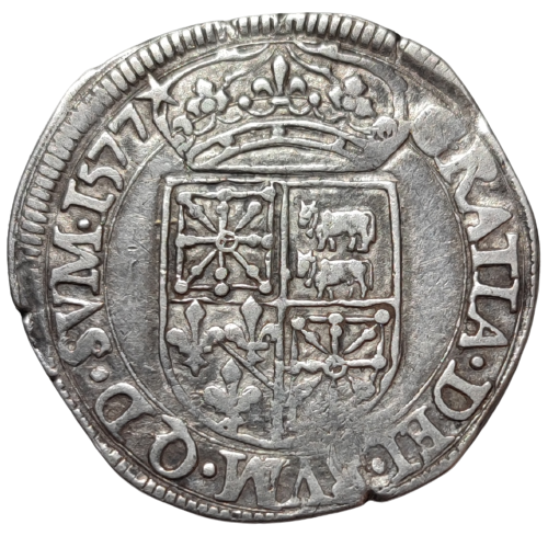 Royaume de Navarre / Béarn, Henri III de Navarre, II de Béarn et Marguerite de Valois, teston 1577 Morlaàs