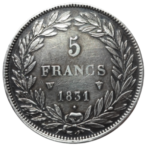 Louis-Philippe 1er, 5 francs, type Tiolier tranche en creux 1831 Lille