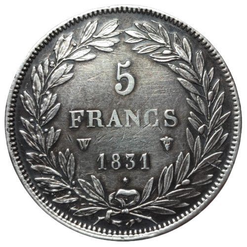 Louis-Philippe 1er, 5 francs, type Tiolier tranche en creux 1831 Lille