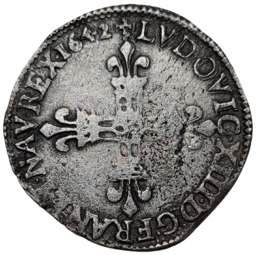 Louis XIII, quart d'écu à la croix de face 1642 Angers