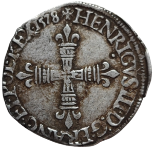 Henri III, quart d’écu à la croix de face 1578 Nantes