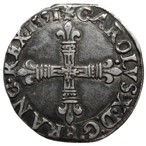 Charles X (la ligue), quart d’écu à la croix de face 1591 Nantes