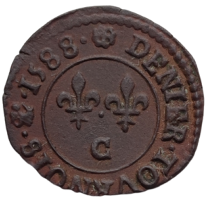 Henri III, denier tournois 1588 Saint-Lô