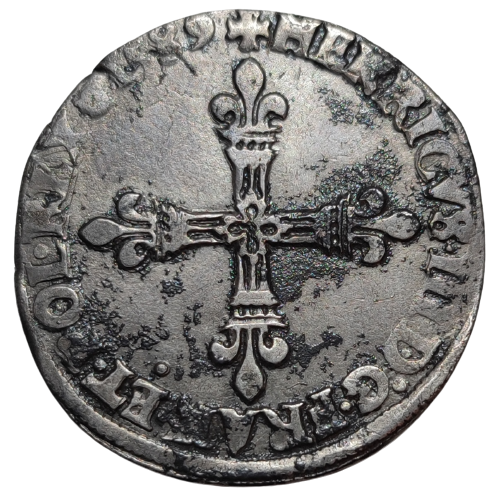 Henri III, quart d'écu à la croix de face 1589 Paris