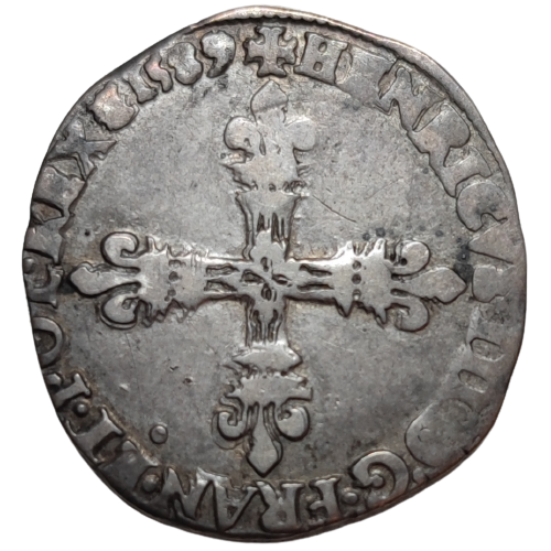 Henri III, huitième d'écu à la croix de face 1589 Paris