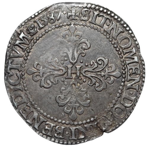 Henri III, demi-franc au col plat 1587 Saint-Lô