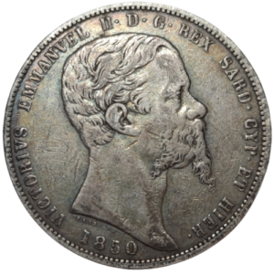 Royaume de Sardaigne, Victor Emmanuel II, 5 lire	1850 Turin