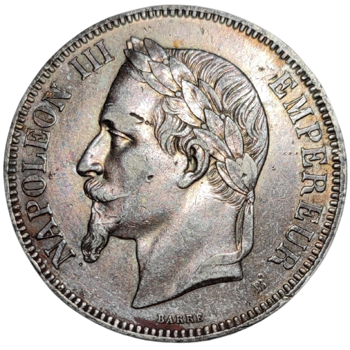 Napoléon III, 5 francs tête laurée, variété petit BB 1869 Strasbourg