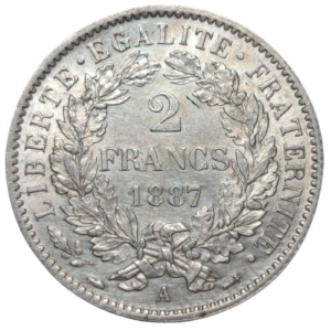 IIIème République, 2 francs Cérès avec légende 1887 Paris