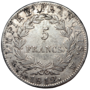 Napoléon 1er, 5 francs Napoléon empereur, empire français 1812 Lille