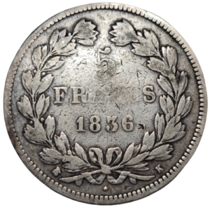 Louis-Philippe 1er, 5 francs, 2ème type Domard 1836 Bordeaux