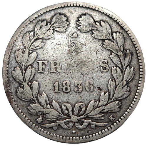 Louis-Philippe 1er, 5 francs, 2ème type Domard 1836 Bordeaux