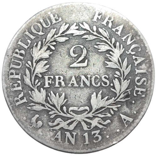 Napoléon 1er, 2 francs Napoléon empereur, calendrier révolutionnaire An 13 Paris