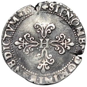 Henri III, demi-franc au col gaufré 1577 Paris