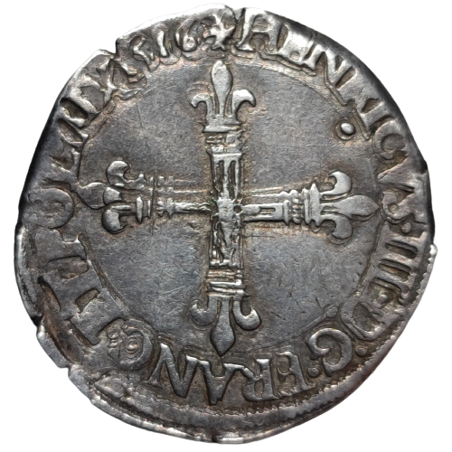 Henri III, quart d'écu à la croix de face 1586 Nantes