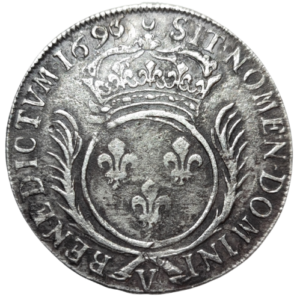 Louis XIV, écu aux palmes 1696 Troyes